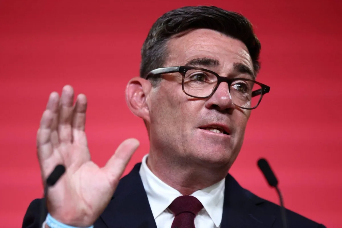 Andy Burnham, leader of the Labour Party, at a speech to party members in central London. (Pool/Reuters)