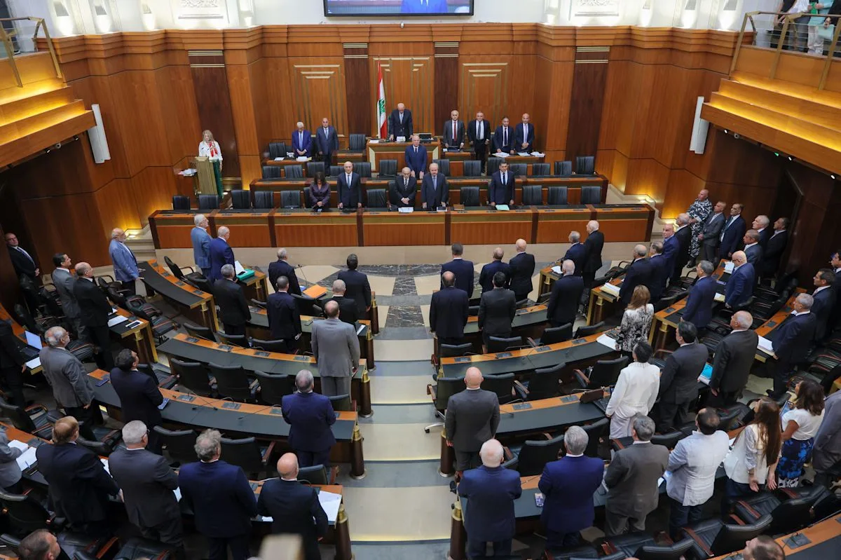 Lebanese lawmakers in a parliamentary sessions covering the proposed general amnesty law (Wael Hamze/EPA)