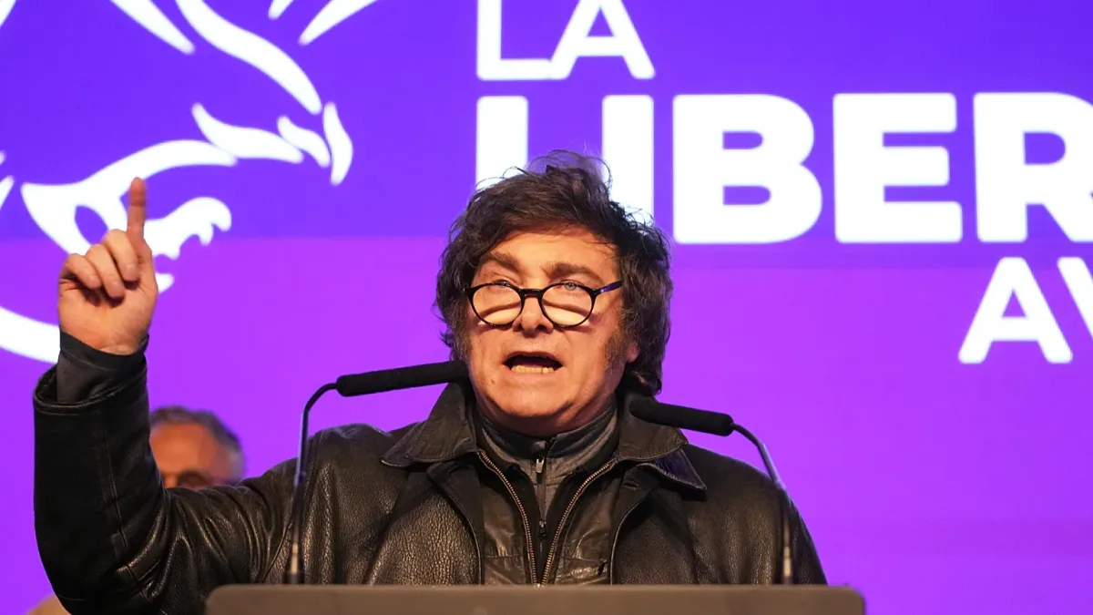 Javier Milei addresses supporters at a La Libertad Avanza rally (Gustavo Garello/AP)