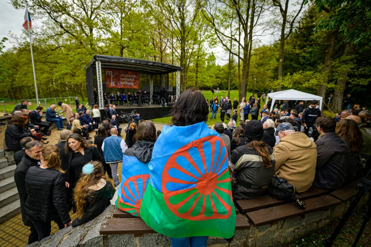 An annual memorial ceremony at Lety is held to honor victims of the Roma Holocaust, 2023. [Petr Zewlakk Vrabec]